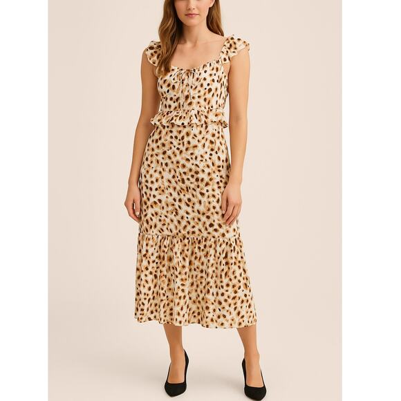 Sophia Jeans by Sofia Vergara Animal Print Peplum Midi Dress Women’s Size Medium - Picture 1 of 9